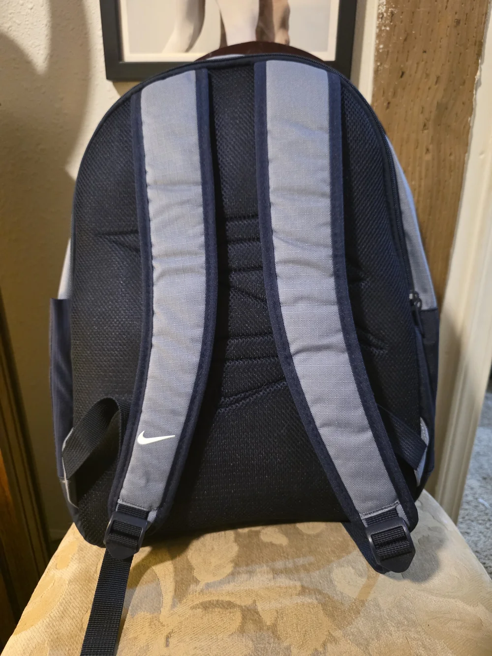 Nike Men's Gray and Blue Logo Backpack